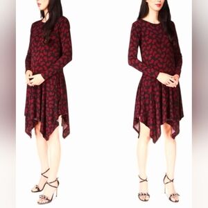 Michael Kors Red and Black Paisley Handkerchief Long Sleeve Dress- NWOT